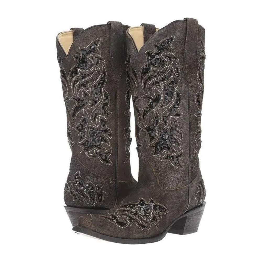 Corral sequin inlay‎ brown suede boots size 7